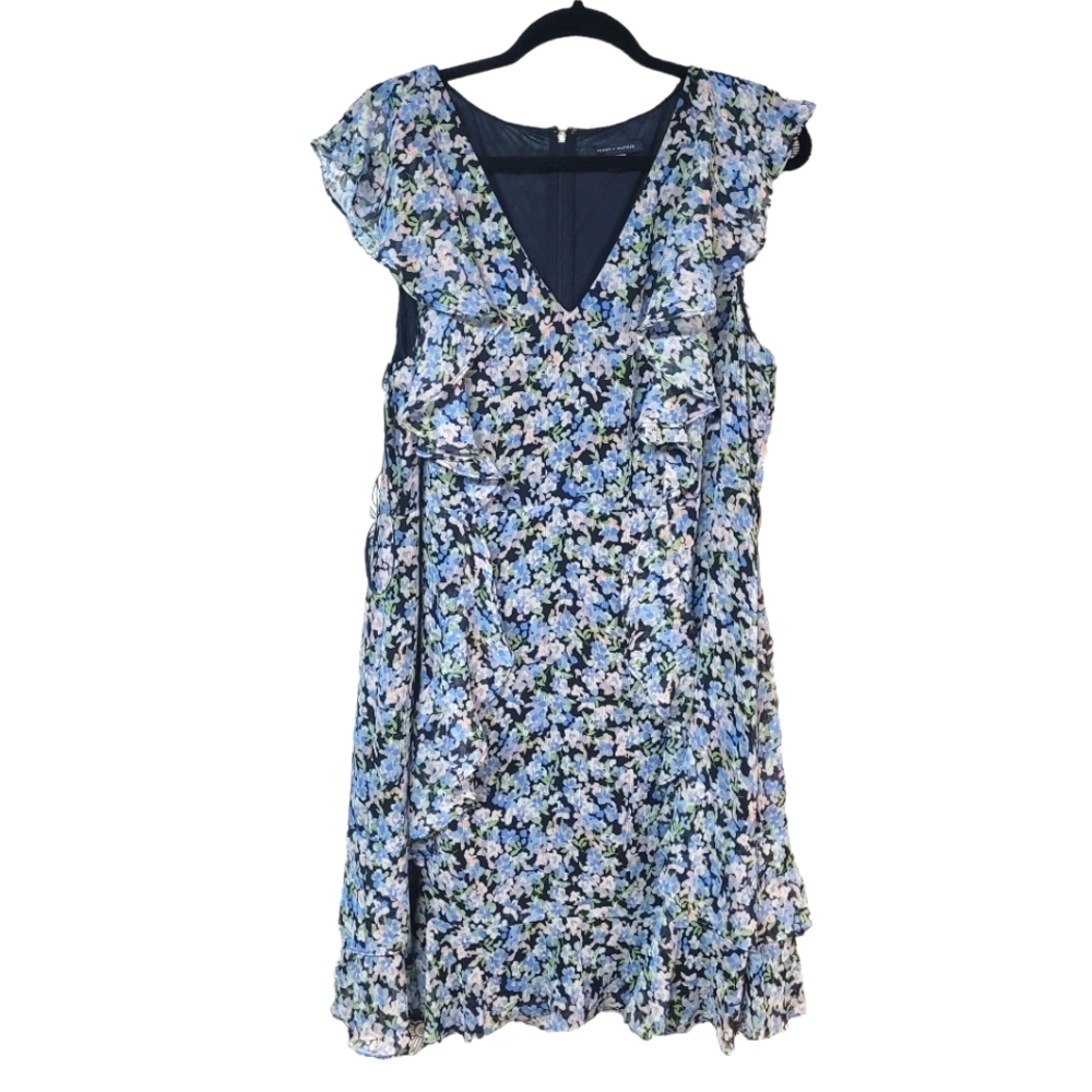 Tommy Hilfiger Feminine Casual Classic Glam Ruffle Summer Floral Dress Size 16